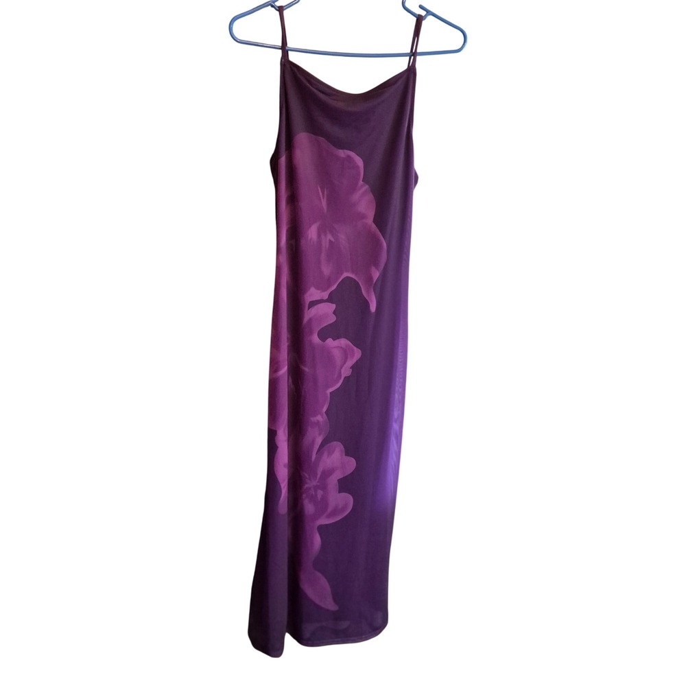 PrettyGarden Floral Mesh Maxi Dress Womens Large Purple Grunge Y2K Resort Boho